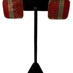 Vintage Laurel Burch “Ahktar” Enamel Earrings – Red, Turquoise & Gold